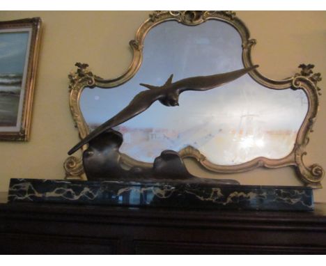 Art Deco Bird in Flight on Marble Base Signed 16 Inches High x 24 Inches Wide