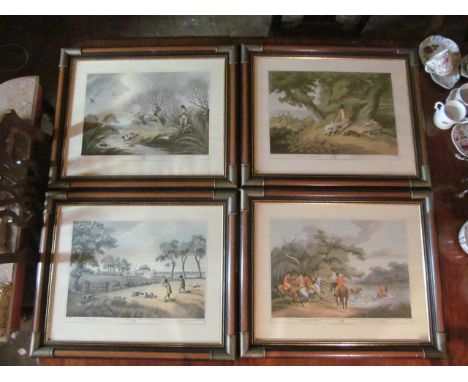 Set of Four Brass Bound Hunting Prints 18 Inches High x 22 Inches Wide