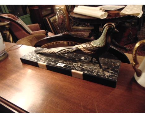 Antique Art Deco Peacock Sculpture on Marble Base