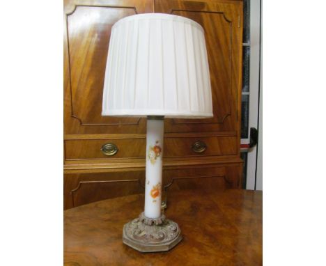 19th Century Brass Lamp with White Painted Stem Electrified 23 Inches High