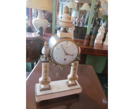 Antique Ormolu Mounted Marble Mantle Clock with Finely Enamelled Dial 16 Inches High