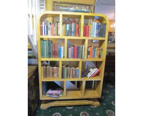 Art Deco Design Birds Eye Maple Open Shelf Bookcase On Shaped Stand 4ft x 6ft High
