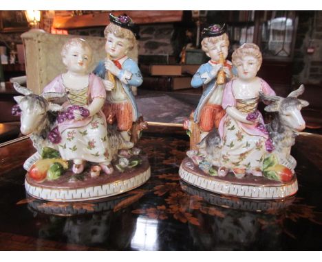 Pair of Meissen Figures of Children and Goats 7 Inches High