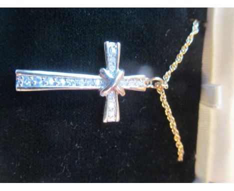 Diamond Decorated Gold Cross and Chain