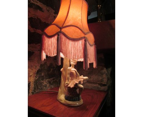 Lladro Porcelain Lamp of Ballerina with Tasseled Shade 20 Inches High