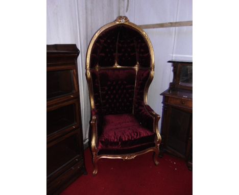 Deep Button Upholstered Gilt Decorated Canopy Armchair