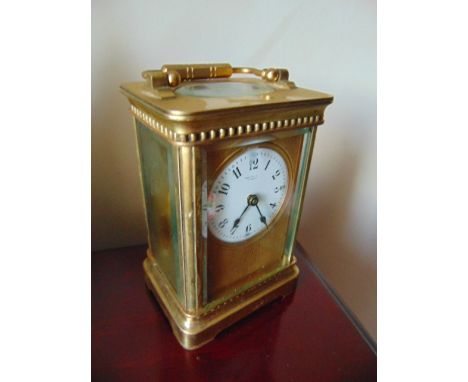 Edwardian Carriage Clock with Panelled Glass Sides and Roman Numeral Decorated Dial 4 Inches High