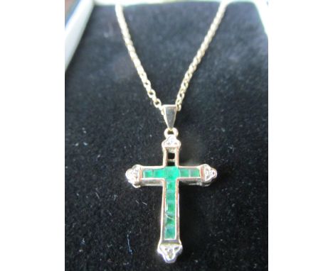 9ct Gold Diamond and Emerald Cross and 9ct Chain