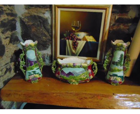 Pair of Art Noveau Vases with Matching Jardiniere Tallest 12 Inches High