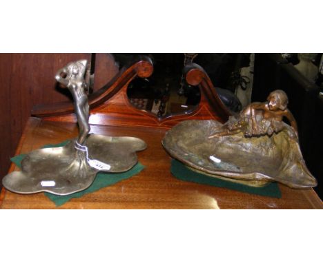 An Art Nouveau style metal bowl and one other