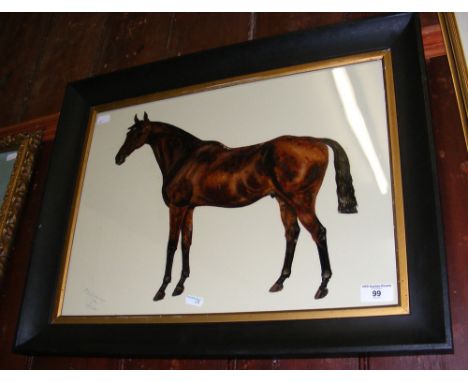 TIM WHITBY - A Verre Eglomise - horse portrait - signed and dated 1920 - 35cm x 48cm