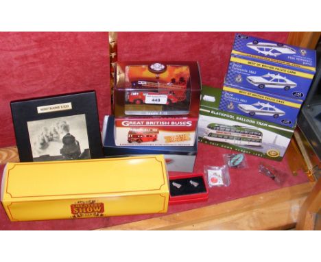 Boxed die-cast buses, fire engine, etc.