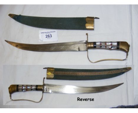 A Middle Eastern dagger with engraved blade and Mother of Pearl handle - 35cm long