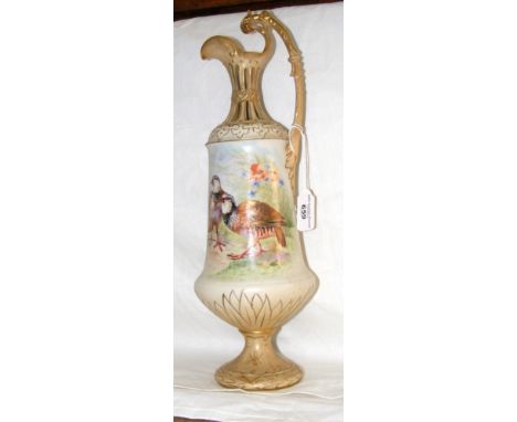 A Royal Worcester style jug with hand painted decoration of red legged Partridges - Mark to base - 40cm high