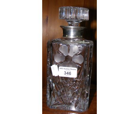 Cut glass decanter with silver mount - 22cm high