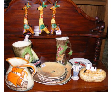 Various collectable ceramic ware, including Shorter & Son fish plates, Wadeheath sailing jug
