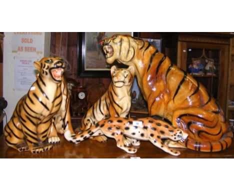 Five ceramic Tiger and Leopard ornaments