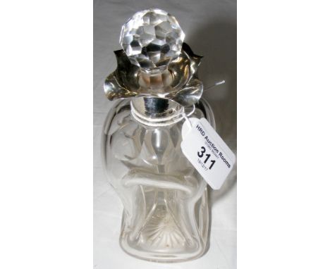 Unusual incurved decanter with silver collar - Chester 1898