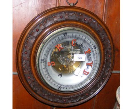 Antique aneroid wall barometer - 34cm diameter