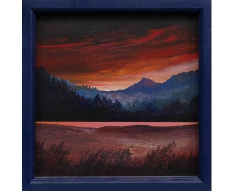 * STEVE MACGRUER (SCOTTISH d 2004) SUNSET oil on canvas, signedframedimage size 30cm x 30cm, overall size 33.5cm x 33.5cm Not