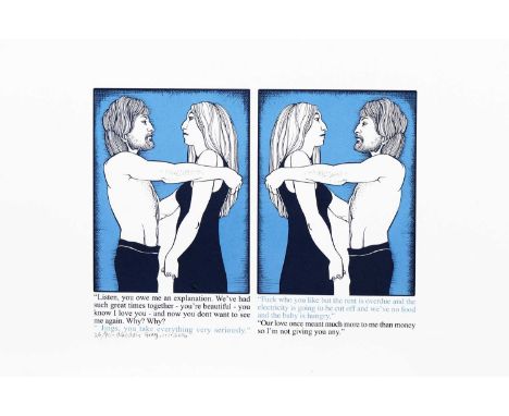 * ALASDAIR GRAY (SCOTTISH 1934 - 2019), DOMESTIC CONVERSATION limited edition silkscreen print on paper, signed, numbered 26/