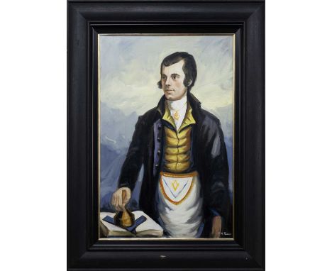 * FRANK MCFADDEN (SCOTTISH b. 1972), PORTRAIT OF ROBERT BURNS  oil on board, signed framed and under glassimage size 77cm x 5