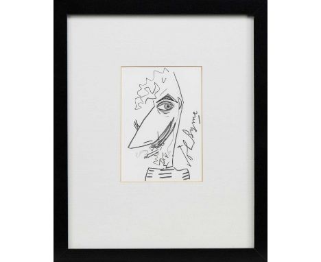 * JOHN BYRNE RSA (SCOTTISH 1940 - 2023), UNTITLED charcoal on postcard, signedmounted, framed and under glassimage size 15cm 