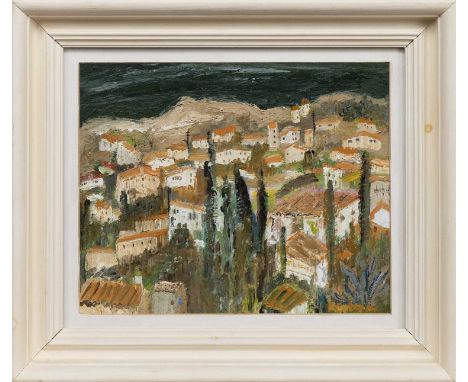 * KATHLEEN CONBOY (BRITISH 1924 - 2021), SUMMER AFTERNOON, ANDRAIX oil on board, signed, titled and dated 1994 versoframed an