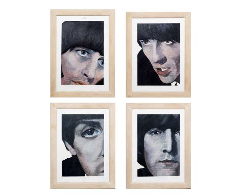 * BOB HARPER, THE BEATLES SERIES  four mixed media portrait studies of John Lennon, Paul McCartney, George Harrison and Ringo
