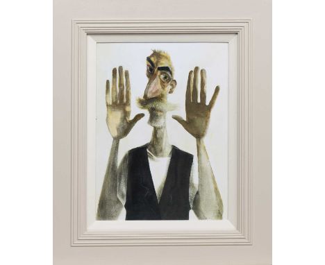 * JOHN BYRNE RSA (SCOTTISH 1940 - 2023), HANDS UP  offset lithograph on paperframed and under glassimage size 32cm x 26cm, ov