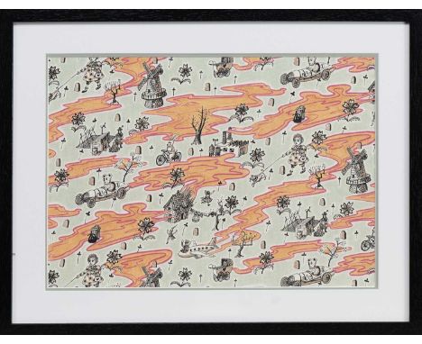 * SIR GRAYSON PERRY CBE RA Hon FRIBA (BRITISH b. 1960), LIBERTY LONDON, 'FLO' FABRIC textilemounted, framed and under glassim