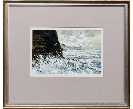 * DOUGLAS PHILLIPS (SCOTTISH 1926 - 2012), ST ANDREWS CASTLE watercolour on paper, signed, titled versomounted, framed and un