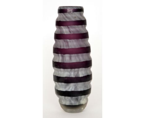 Dartington Crystal - A contemporary Dartington Studio glass vase of swollen ovoid form with ringed body, cased in opal over c