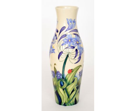 Rachel Bishop - Moorcroft Pottery - Fly Away Home - A large Trial vase of slender form decorated with tubelined Agapanthus fl