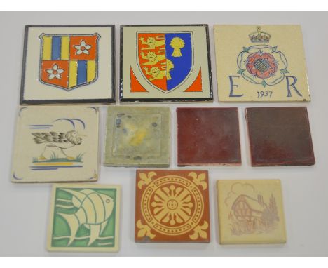Various Factories - Assorted dust pressed tiles to include a Pilkington's commemorative tile designed by Sylvia Packard for t