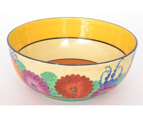 Clarice Cliff - Gayday - A Holborn shape fruit bowl circa 1930, hand painted with a band of stylised flowers and foliage with