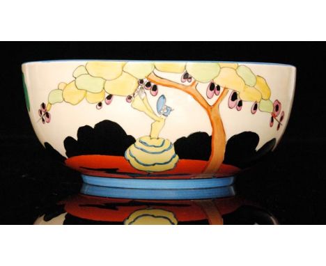 Clarice Cliff - Applique Idyll - A Holborn shape fruit bowl circa 1930, hand painted to the exterior and interior well with c