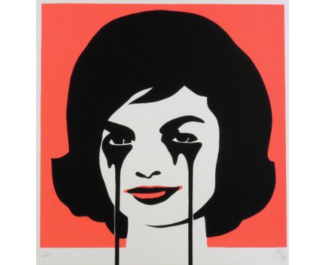 Pure Evil - J.F.Kennedy's Nightmare - A large two colour screen print of Jackie Kennedy (Onassis) against red back ground, si
