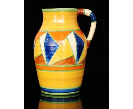 Clarice Cliff - Original Bizarre - A single handled Lotus jug circa 1928, hand painted with a deep band of interlocking trian