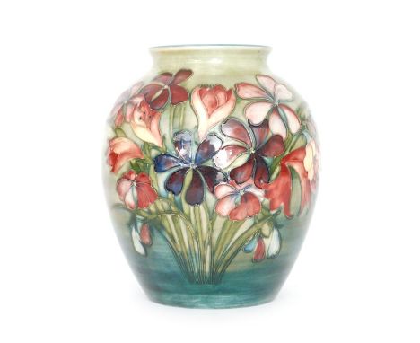 Walter Moorcroft - Spring Flowers - A large vase of ovoid form decorated with a spray of flowers and foliage against a tonal 