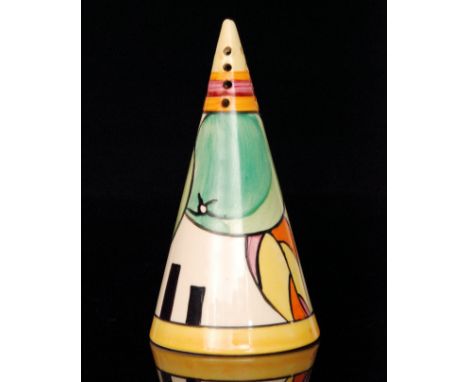 Clarice Cliff - Apples - A conical sugar sifter circa 1931, hand painted with apples and foliage above a piano keyboard motif