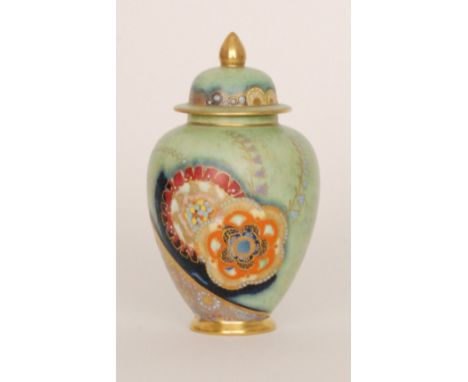 Carlton Ware - Flower and Falling Leaf - A 1930s Art Deco small ginger jar and cover decorated with gilt and enamel stylised 