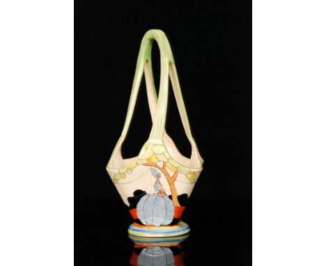 Clarice Cliff  - Applique Idyll - An Elegant flower basket circa 1930, hand painted with two crinoline ladies to a garden set