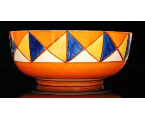 Clarice Cliff - Original Bizarre - A large Holborn shape fruit bowl circa 1929, hand painted with a repeat band of triangles 