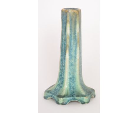 Ruskin Pottery - A crystalline hexagonal lamp base decorated in a tonal green glaze with crystalline flecks, impressed marks,