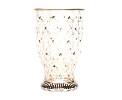 Fachschule Haida (Novy Bor) - A late 19th to early 20th Century clear crystal goblet form vase of footed swollen sleeve form 