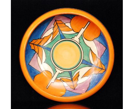 Clarice Cliff - Luxor - A Hiawatha bowl circa 1929, hand painted with a stylised landscape with trees and pyramids with black