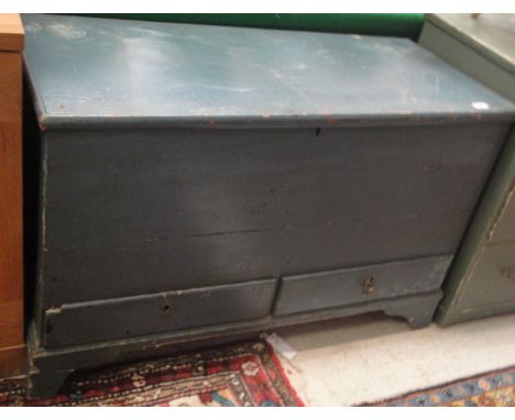 A Victorian petrol blue painted pine "Shabby Chic" style mule with two drawers below, on bracket feet 