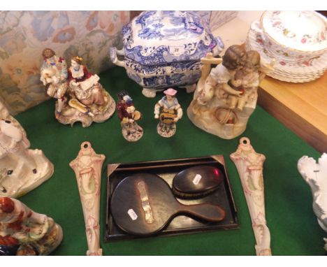 A Copeland Spode's Italian blue and white transfer decorated tureen and cover, a circa 1900 biscuit fired porcelain figure gr