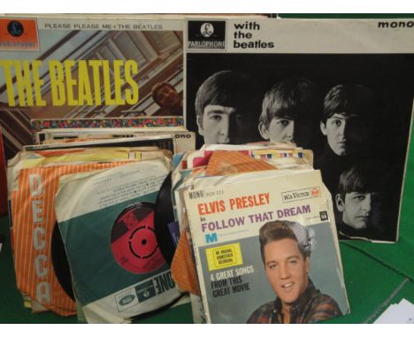 A collection of various records including LPs The Beatles "With The Beatles" mono, "Please Please Me" mono, "Help!" mono, "Ru